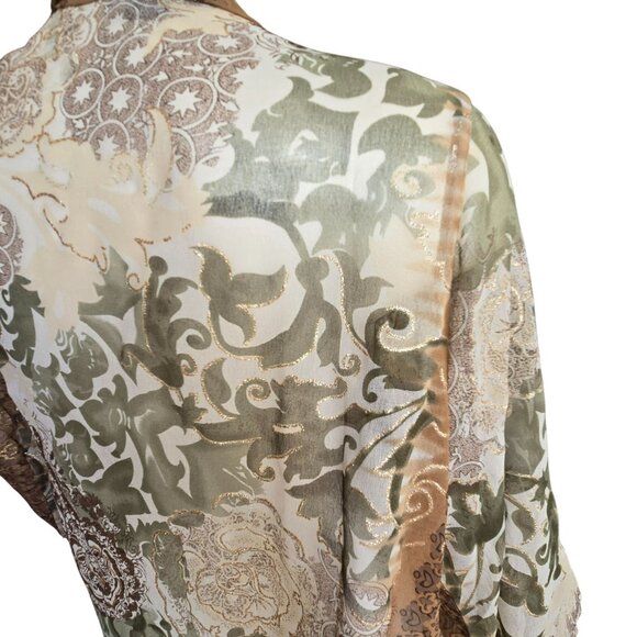 Paisley Kimono Shawl Cardigan Wrap Brown and Green and Gold OS  JJ4028 - Picture 9 of 9